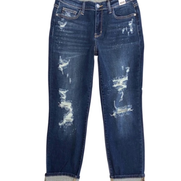Judy Blue Bleach Splash Boyfriend Jeans Pants Dark Wash - Soft & Stretchy! - Picture 2 of 2
